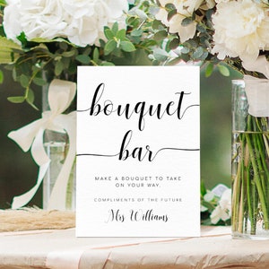 Editable Bouquet Bar Sign, Printable Minimalist Bridal Shower Flower Station Sign, Flower Bar Sign Sign, Bloom Bar Sign, Leyton Script