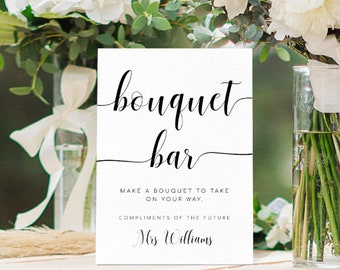 Editable Bouquet Bar Sign, Printable Minimalist Bridal Shower Flower Station Sign, Flower Bar Sign Sign, Bloom Bar Sign, Leyton Script