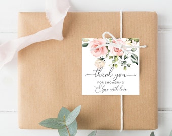 Blush Floral Thank You Favor Tag, Printable Editable Favour Tag Template, Bridal Shower Favor Tag,  Instant Download Editable, Darcy