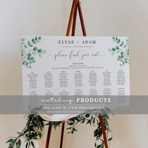 Editable 3 Long Tables & Bridal Seating Chart, Greenery Wedding Banquet Tables Plan, Welcome Seating Chart Sign, Seating Plan Poster, Ferras image 9