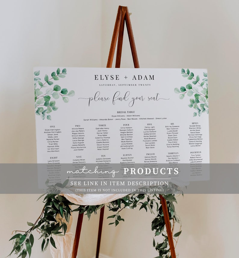 Editable 3 Long Tables & Bridal Seating Chart, Greenery Wedding Banquet Tables Plan, Welcome Seating Chart Sign, Seating Plan Poster, Ferras image 9