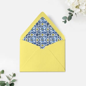 Printable Envelope Liner Template, Positano Blue Tile, Italian Lemon Invitation, Round and Square Flap Envelope Liners