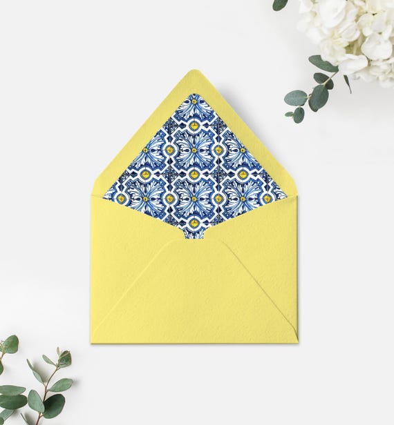 Positano Tile Envelope Liner Template, Italian Lemon Invitation (Digital Download)