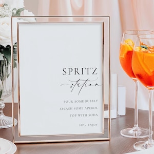 Druckbares Spritz Station Schild, modernes minimalistisches Aperol Spritz-Cocktail-Schild, Hochzeits-Cocktailbar-Schild, Signature-Drinks-Schild, Ellesmere