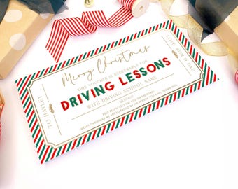 Driving Lessons Gift Voucher, Printable Christmas Money Gift, Editable Certificate Template, Green Stripe