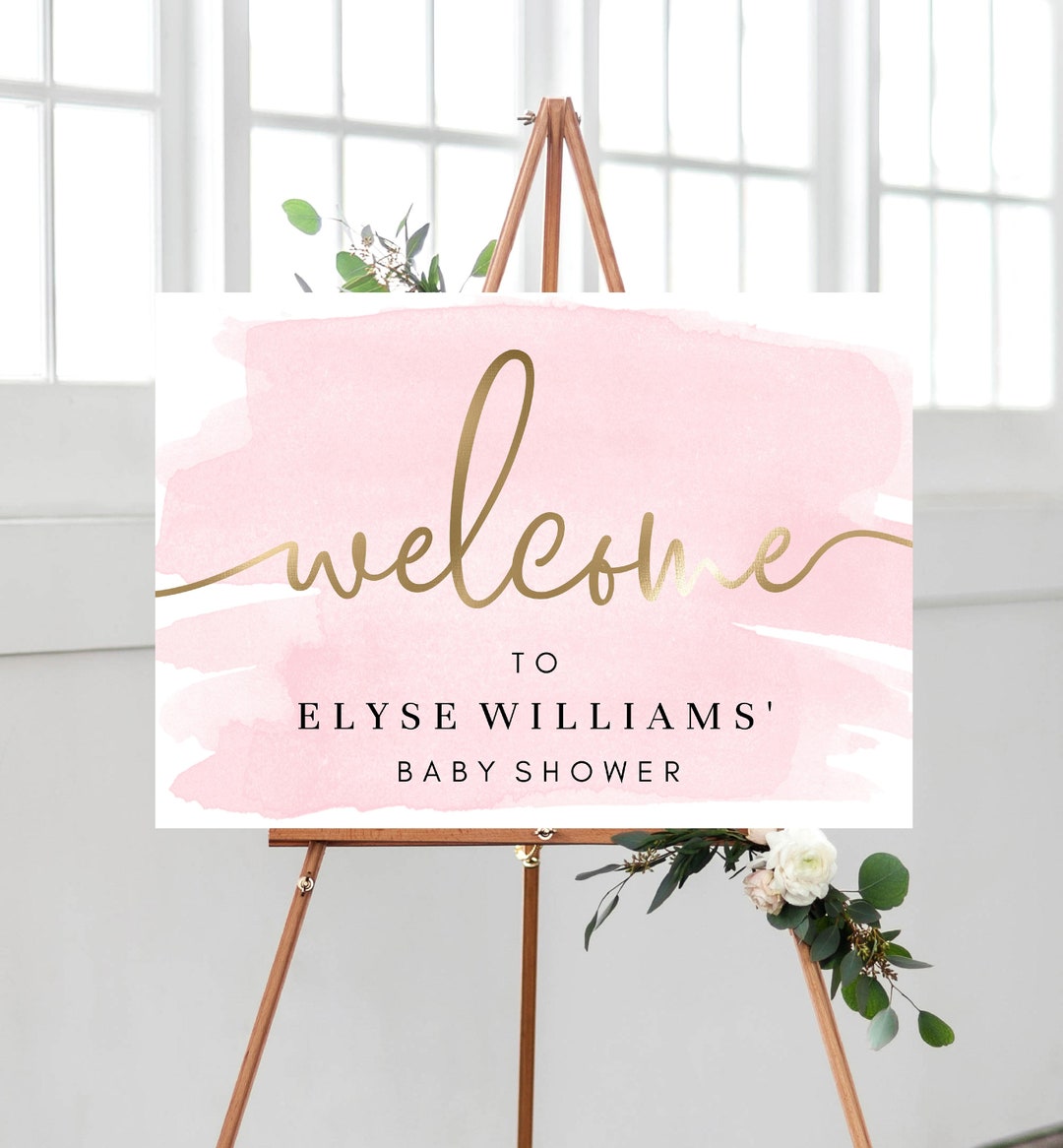 Pink And Gold Baby Shower Welcome Sign – WORDS & CONFETTI