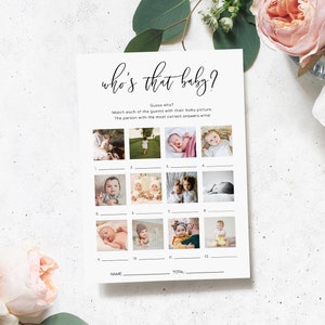 Who&#39;s That Baby Photo Game, Modern Minimalist Guess Who? Baby Shower Game, Printable Baby Photo Game, Guest Baby Photo Game, Lucas