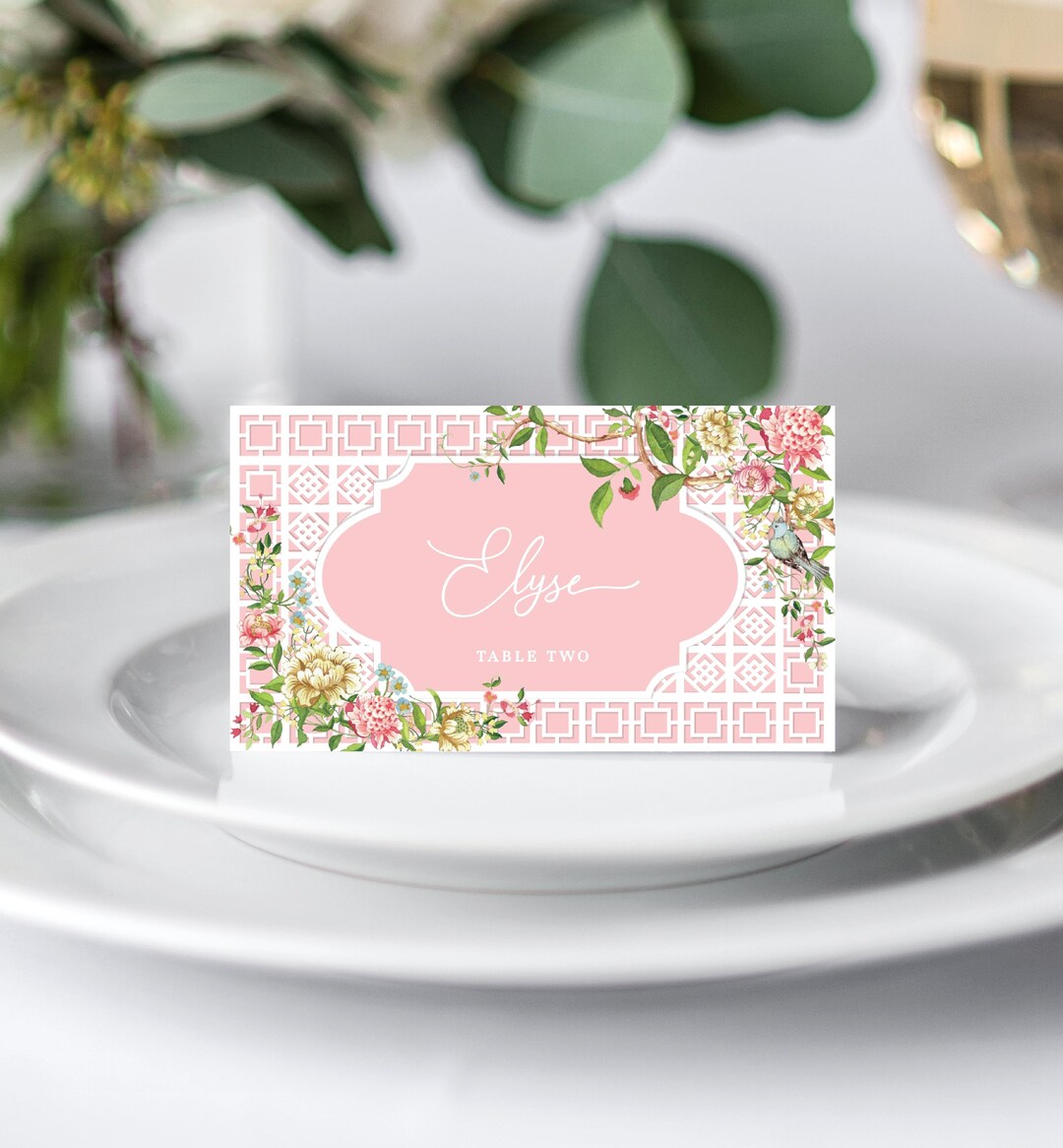 Editable Printable Place Card Template Floral Chinoiserie - Etsy
