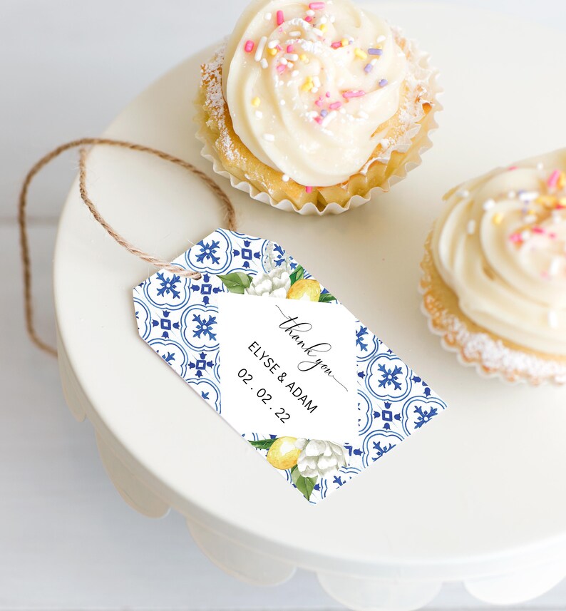 Printable Mediterranean Blue Tile Luggage Favor Tags Lemons Etsy