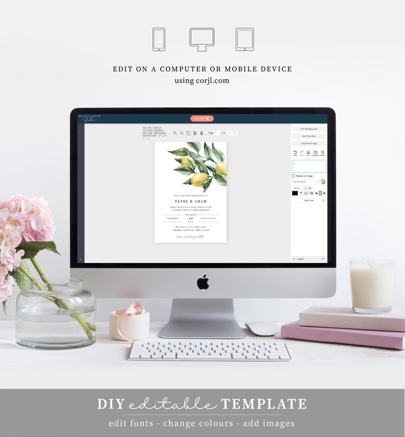 Printable Wedding Invitation Suite, Detail and RSVP Postcard, Italian Lemons Editable Wedding Invitation Set, Italian Amalfi Lemons, Tuscan image 10