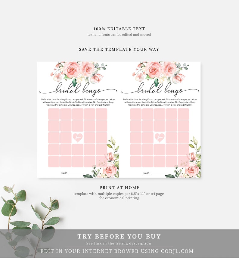 Printable Bridal Shower Bingo Game Bridal Shower Games - Etsy
