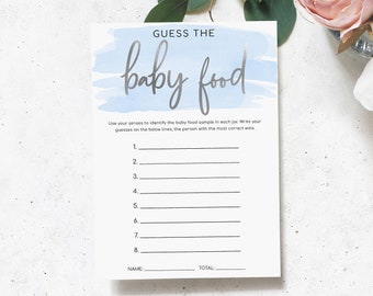 Blue Boy Baby Shower Guess The Baby Food Game - Instant Download - Blue Watercolour - Silver Foil - Printable Shower Games