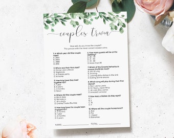 Editable Couples Trivial Couples Shower Game, How Well Do You Know The Couple Printable Game, Greenery Bridal Shower Game, Everly