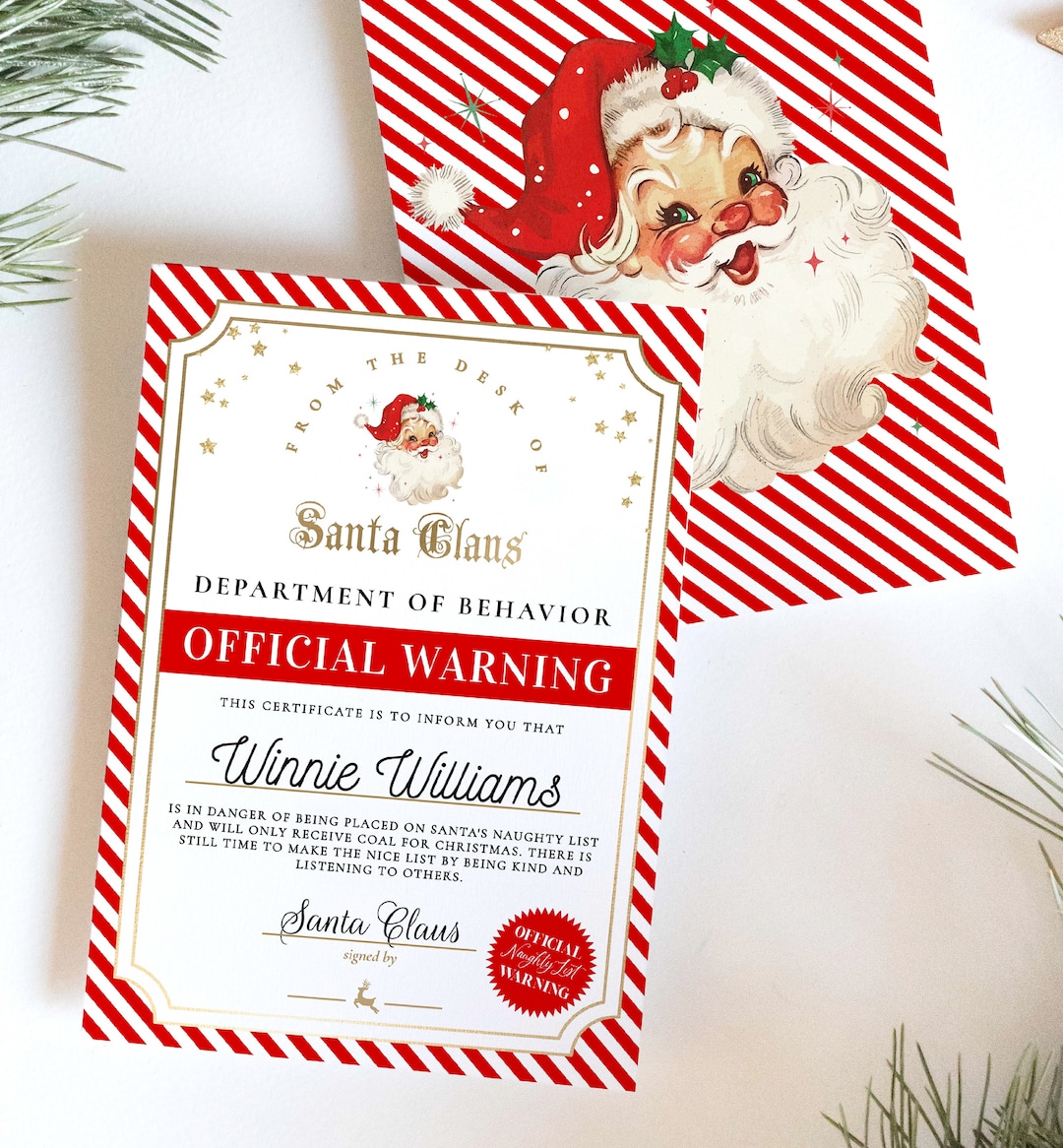 Printable Naughty List Warning Certificate Template, Bad Behavior ...