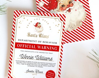 Certificado imprimible de advertencia de Santa Claus (descarga digital)