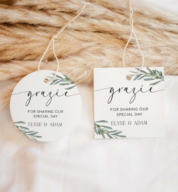 Printable Grazie Favor Tags, Olive Branch Greenery Wedding Favor Tags, Italian Olive Oil Favor Tag, Wedding Thank You Tag, Olive Grove