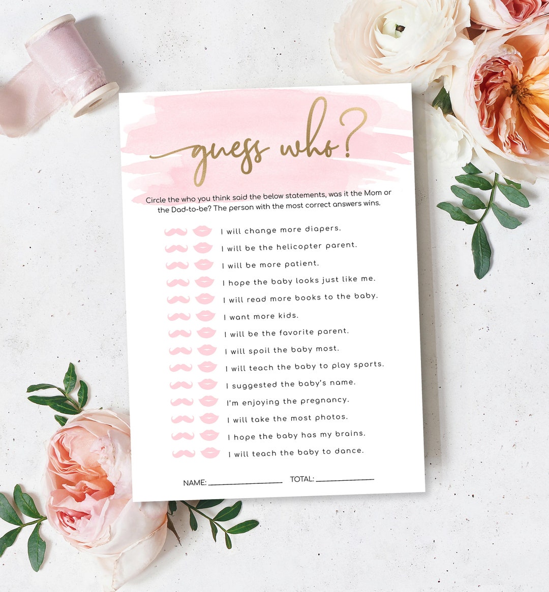 Editable Guess Who Mom or Dad Game, Printable Pink Watercolour Gold ...