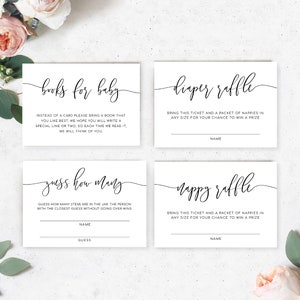 Livres pour bébé - Billet de tombola pour couches/couches - Devinez combien de cartes - Baby Shower minimale moderne - Baby shower neutre en matière de genre - Lucas Script