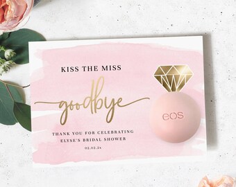 Kiss The Miss Goodbye Lip Balm Favor Tag, Pink Watercolor (Printable Template)