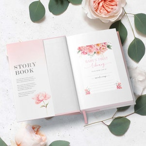 Ex-libris livre pour enfants à imprimer, ex-libris pour la première bibliothèque de bébé pivoine florale rose poudré, demande de livre, livres pour bébé, cornemuse