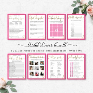 Printable Bridal Shower Games Bundle Pack - Hot Pink Hen's Party Games - Bachelorette Party Games - Gold Foil - DIY Bridal Shower - Paintly