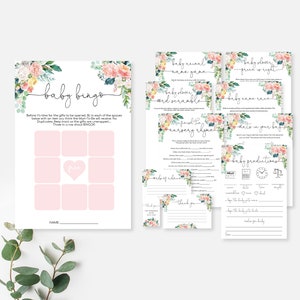Baby Shower Games Bundle Pack - Blush Floral Girl Baby Shower Printable Games - Editable Baby Shower Games - Afternoon Blooms