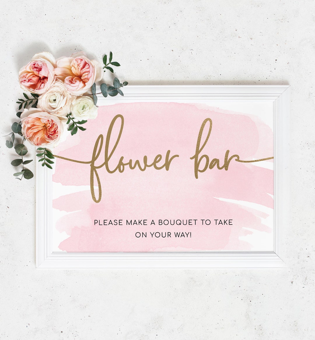Floral Flower Bar Sign, Printable Pink Watercolour Bridal Shower Flower