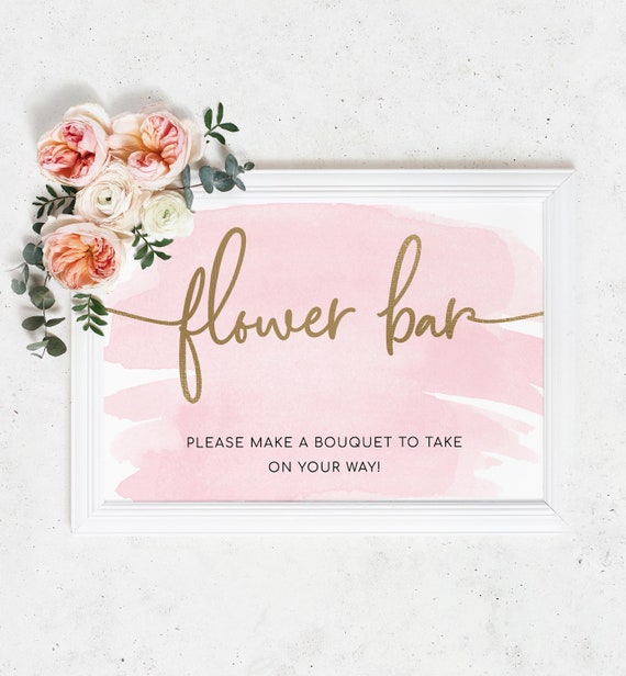 Floral Flower Bar Sign Printable Pink Watercolour Bridal | Etsy