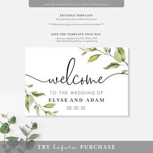 Printable Greenery Wedding Welcome Sign - Greenery Welcome Sign - Baby ...