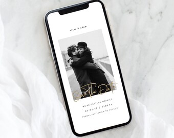 Electronic Save the Date Smartphone Template - Custom Photo - Text Save The Date - Wedding Announcement - Instant Download - Gigi Gold