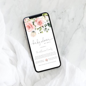 Baby Shower By Mail Smartphone Invitation - Blush Floral Girl Long Distance Baby Shower Text Message Invitation - Electronic - Darcy Floral