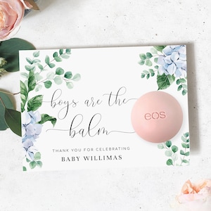 Blue Hydrangea Boys Are The Balm Favors Lip Balm, Printable Boy Baby Shower Lip Gloss Favor Tag, Baby Shower Thank You Favor Tag, Ferras