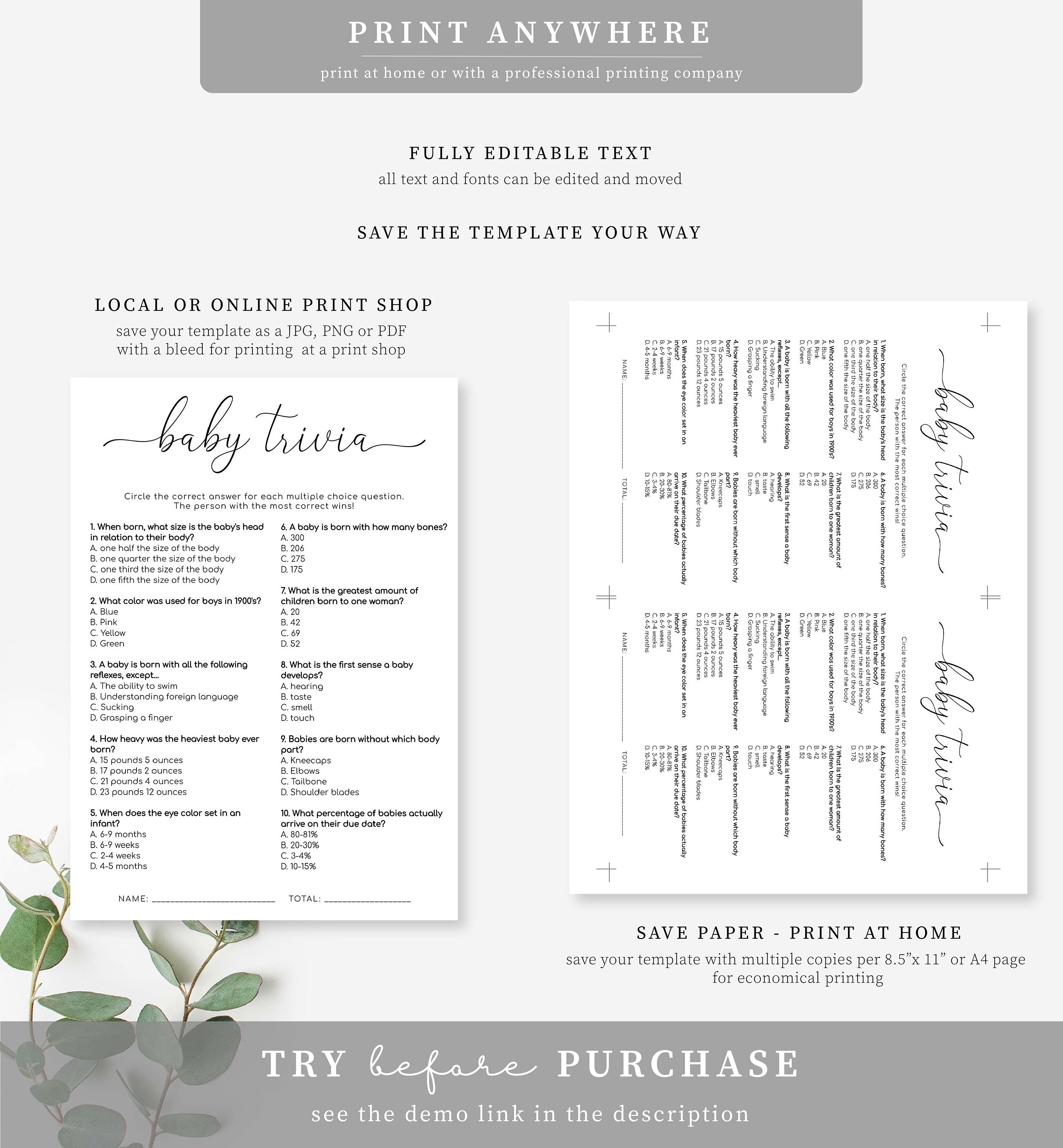 Baby Shower Games Cards Set - Minimalist Black & White Baby Trivia, Wishes & Gender Reveal Fun - 30 Game & 1 Answer Card - View #2