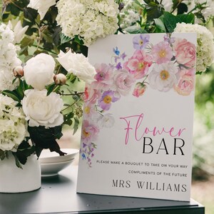 Printable Floral Flower Bar Sign and Favor Tag, Bridal Shower Bouquet Station Sign, Wildflower Bouquet Favor Sign and Favor Tag, Eloise
