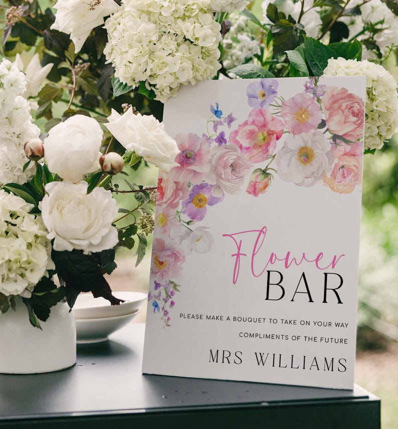 Printable Floral Flower Bar Sign and Favor Tag, Bridal Shower Bouquet Station Sign, Wildflower Bouquet Favor Sign and Favor Tag, Eloise