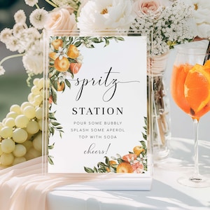 Druckbares Spritz Station Schild, Spritz Cocktail Schild, italienische Orangen, Hochzeit Cocktailbar Schild, Signature Getränke Schild, Clementine