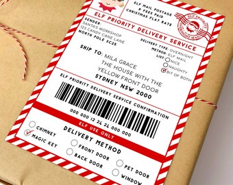 Printable Elf Arrival Box Shipping Label Sticker, North Pole Elf Mail Gift Tag, Santa&#39;s Workshop Christmas Special Delivery Shipping Label