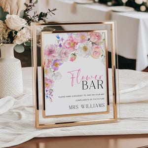 Printable Floral Flower Bar Sign and Favor Tag, Bridal Shower Bouquet Station Sign, Wildflower Bouquet Favor Sign and Favor Tag, Eloise