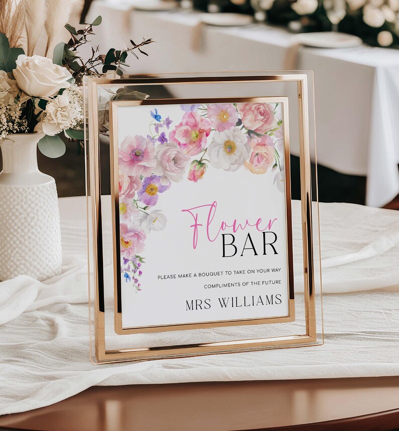 Printable Floral Flower Bar Sign and Favor Tag, Bridal Shower Bouquet Station Sign, Wildflower Bouquet Favor Sign and Favor Tag, Eloise