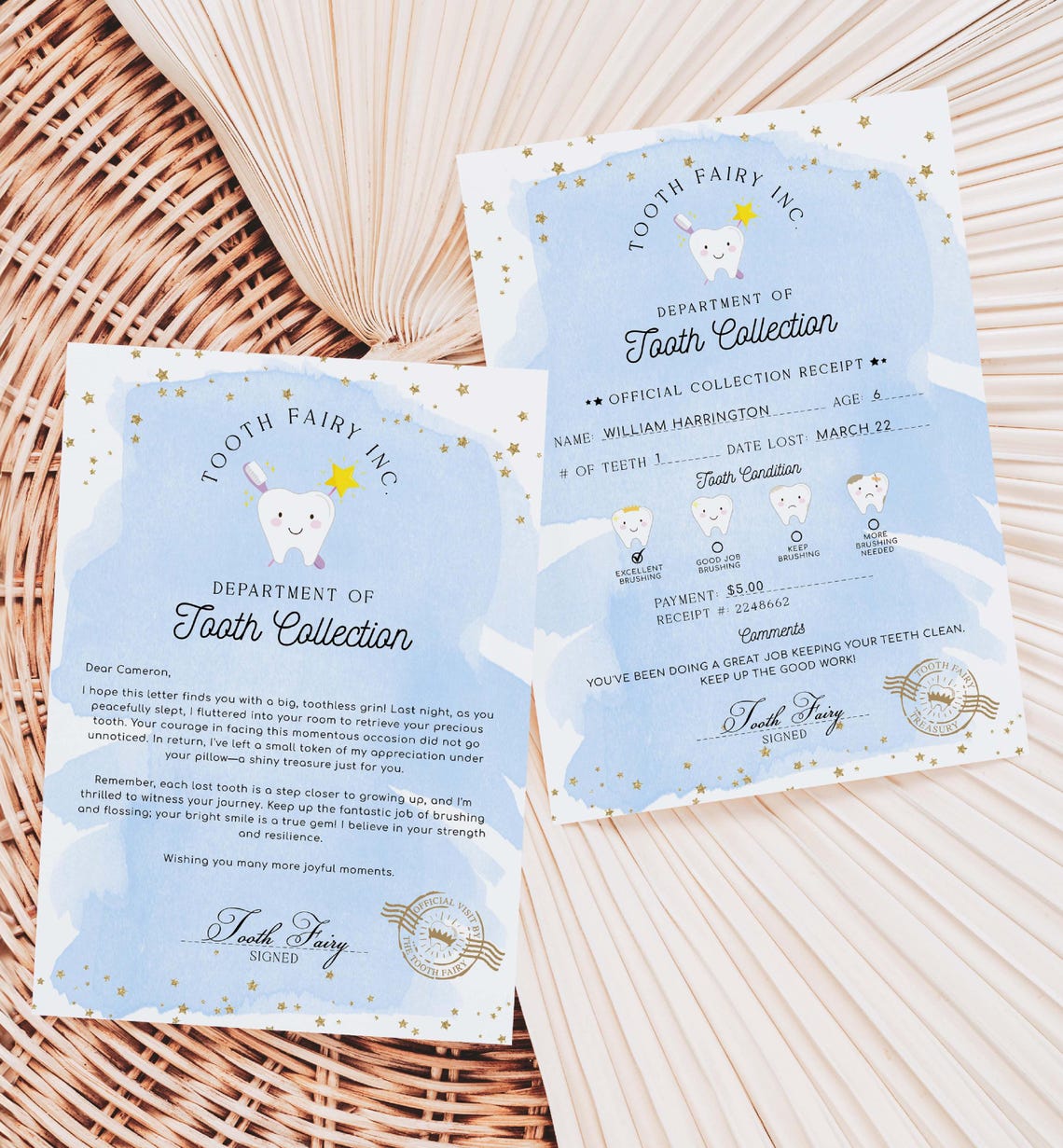 Tooth Note Paper Printable Tooth Fairy Letter and Receipt, Lost Tooth Note (digital ...