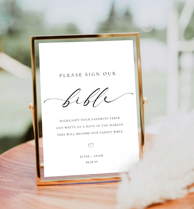 Printable Sign Our Bible Sign, Minimalist Wedding Bible Guest Book Sign, Modern Please Sign Our Guest Book Sign, Wedding Signage, Ellesmere image 3