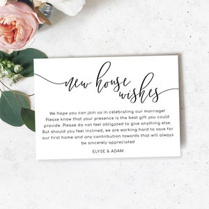 Biglietto d'auguri stampabile per la nuova casa, Fondo per la nuova casa, Pozzo dei desideri per matrimonio minimalista e moderno, Biglietto di chiusura, Scrittura di Lucas