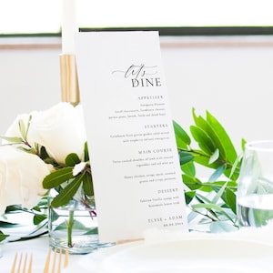 Bruiloftsmenu en dank u sjabloon, elegante bruiloftsmenu, bewerkbare moderne minimalistische bruiloftsmenu, afdrukbare dinermenu, Ellesmere