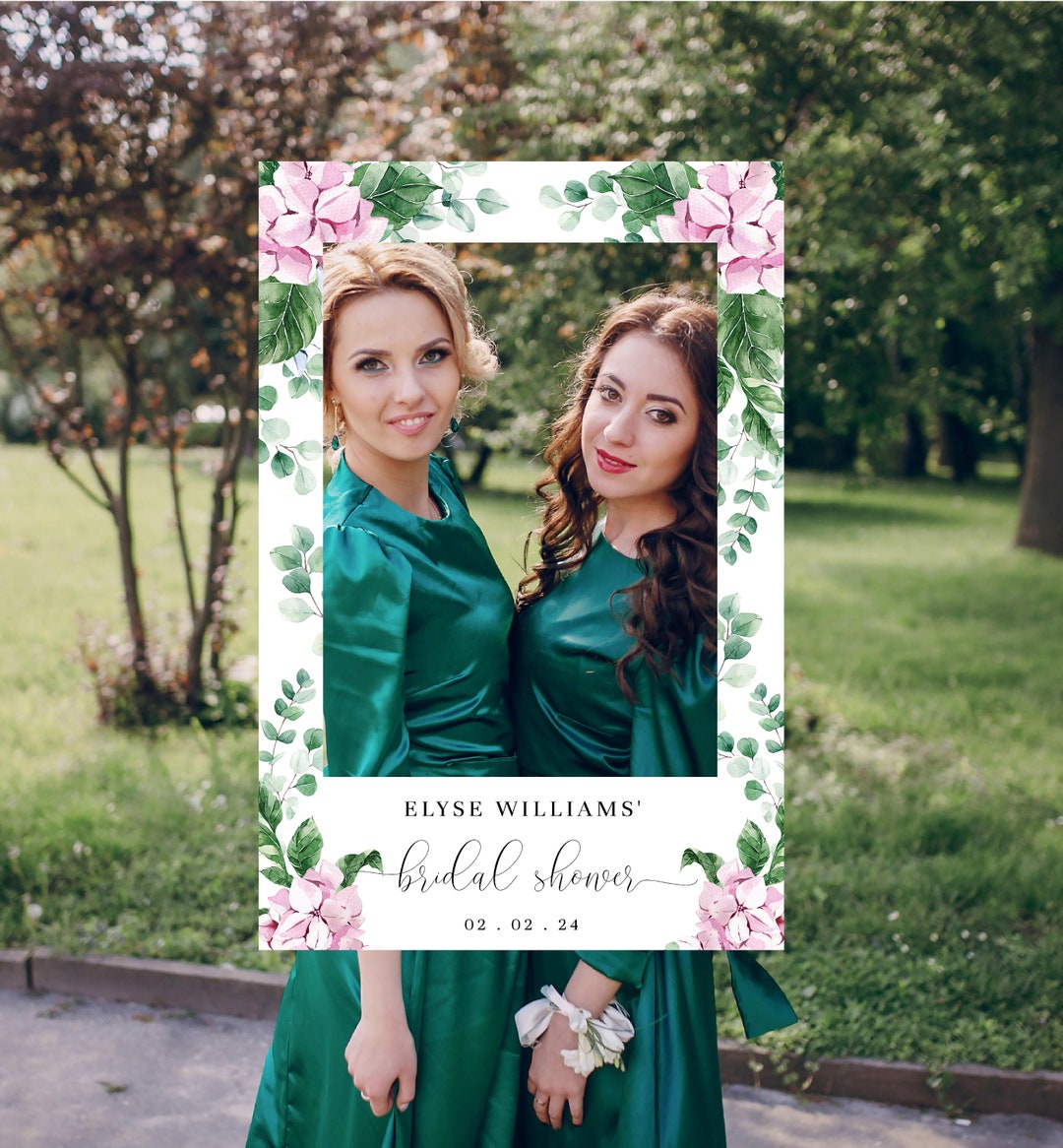 Editable Selfie Prop Frame Template, Pink Hydrangea Baby Shower Social Media Photo Prop Frame