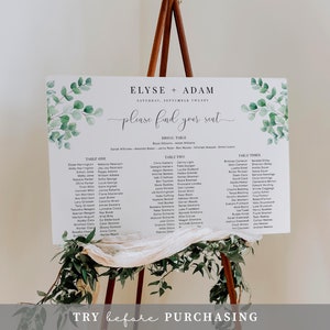 Editable 3 Long Tables & Bridal Seating Chart, Greenery Wedding Banquet Tables Plan, Welcome Seating Chart Sign, Seating Plan Poster, Ferras image 8
