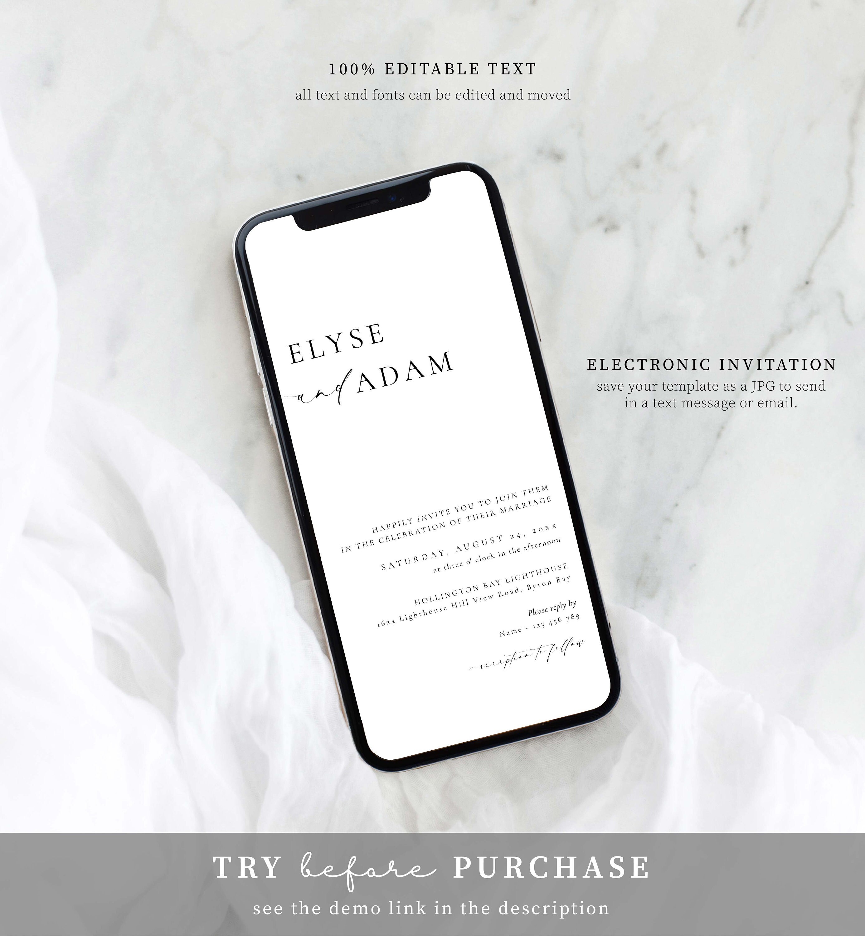 Digital Wedding Smartphone Invitation and Details, Electronic Text ...