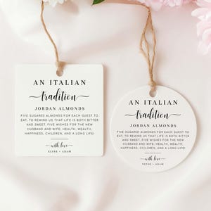 An Italian Tradition Favor Tag, Printable Jordan Almonds Tag, Minimalist Sugared Almonds Wedding Favor Tag, Wedding Tradition Tag, Leyton