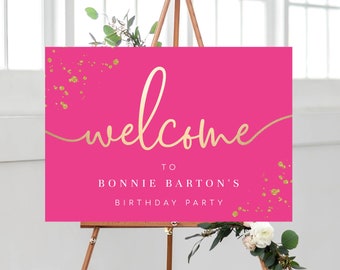 Editable Welcome Sign, Hot Pink Gold Printable Girls Birthday Welcome Sign, Hot Pink Doll Party Welcome Sign, Hot Pink Bridal Shower Paintly