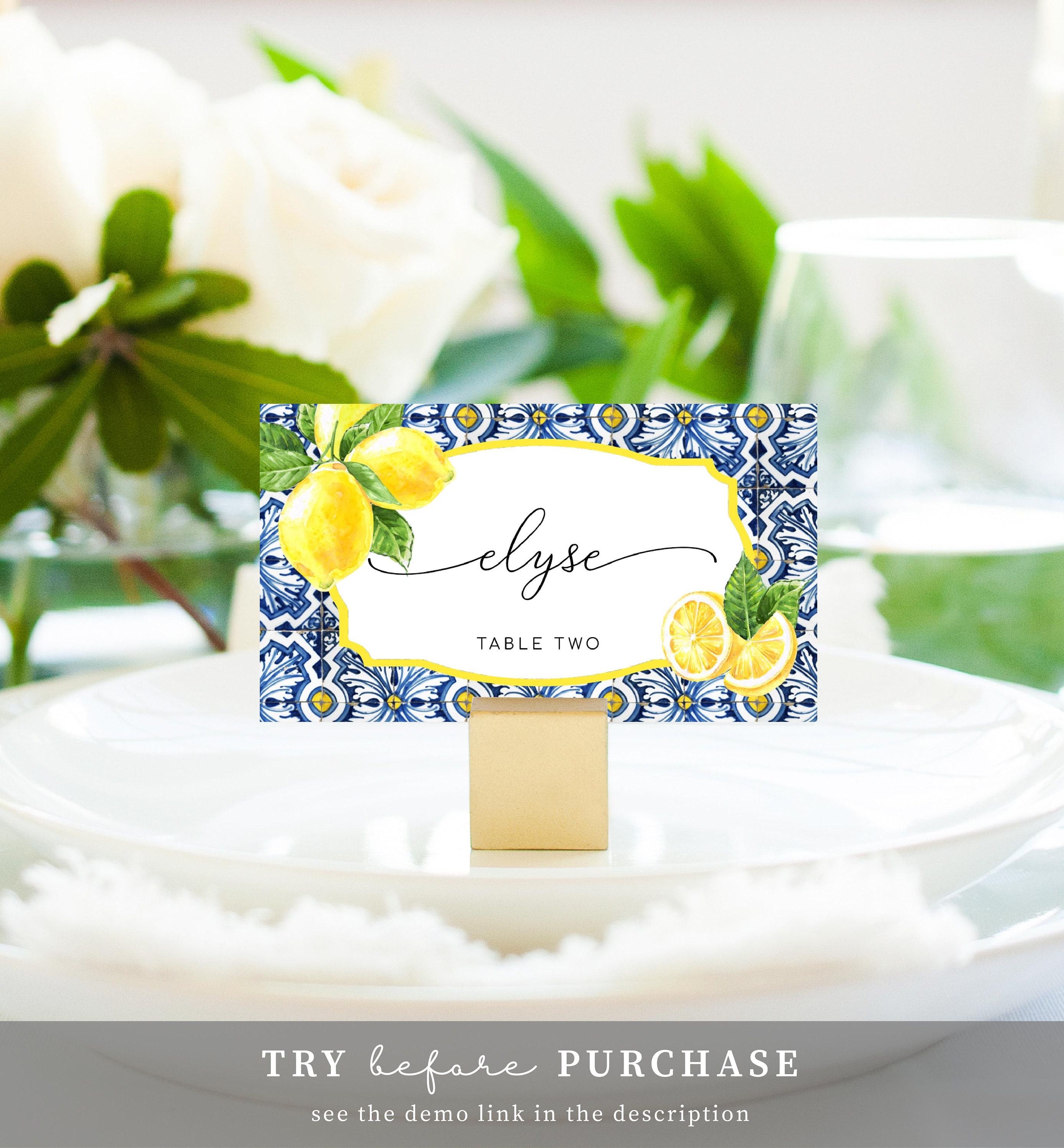 Positano Blue Tile Lemon Place Cards Wedding Escort Cards - Etsy Australia