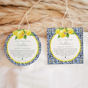 An Italian Tradition Favor Tag, Printable Jordan Almonds Tag, Sugared Almonds Wedding Favor ...
